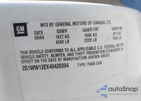 2004 Chevrolet Monte Carlo Ls from USA, damaged, VIN 2G1WW12EX49428394